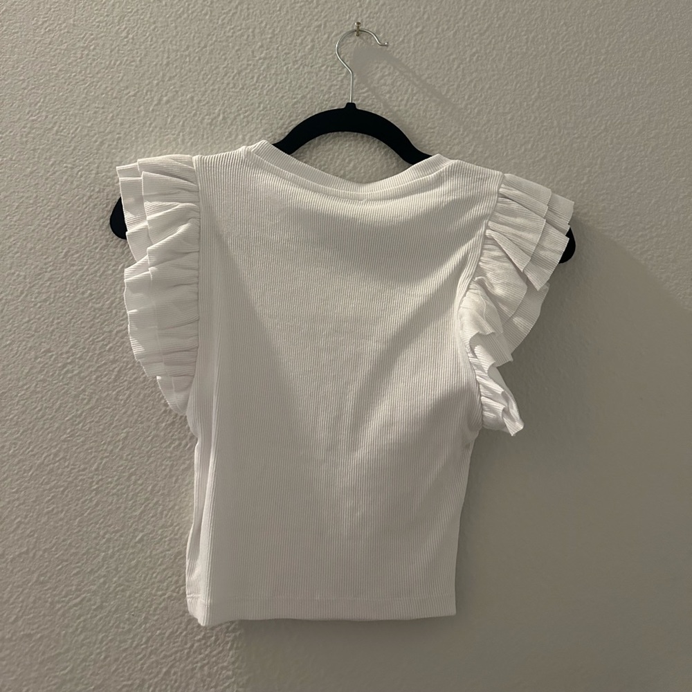 Zara White Ruffle Top - Picture 3 of 5